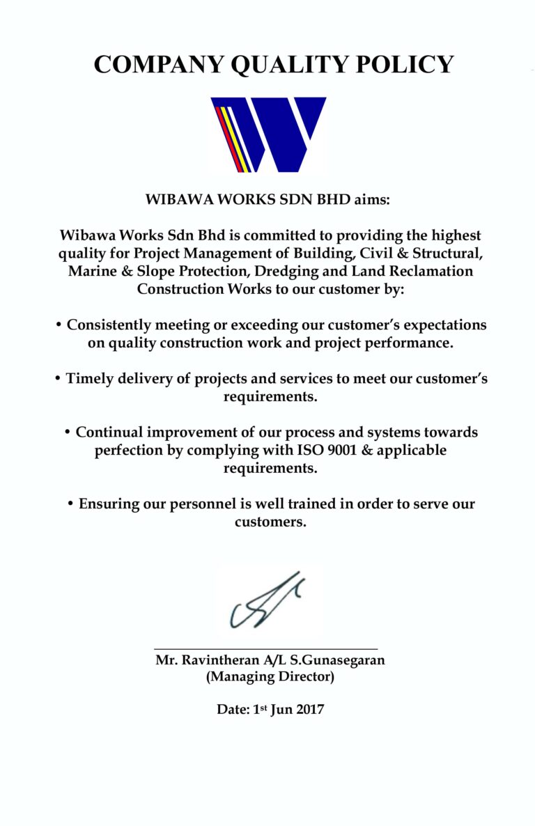 Wibawa Works Sdn Bhd Quality Policy